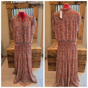 Floral Maxi Dress in Orange and Blue